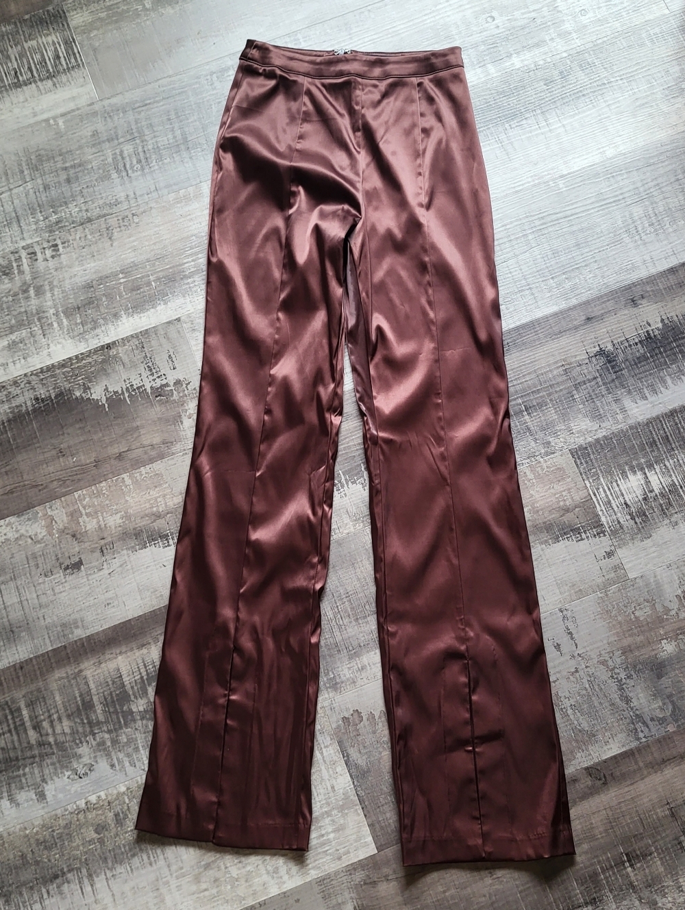 Do+Be Small Brown Satin Pants High Rise Straight Leg Silky Dress Trousers Chic